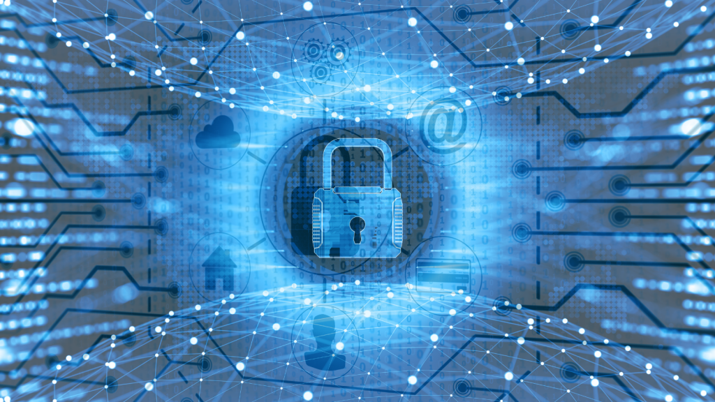 Personal safety in crypto concept with secure digital wallet, lock icon, and shield symbol representing protection from wrench attacks, AI scams, and online threats