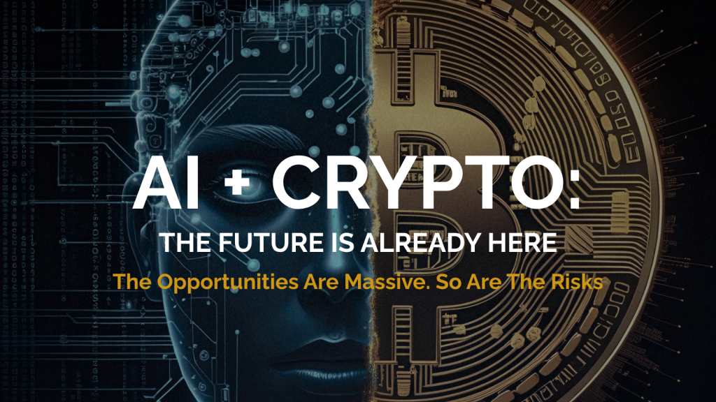 Illustration of AI and crypto merging in 2025, highlighting the risks, opportunities, and emerging threats for digital asset users.
