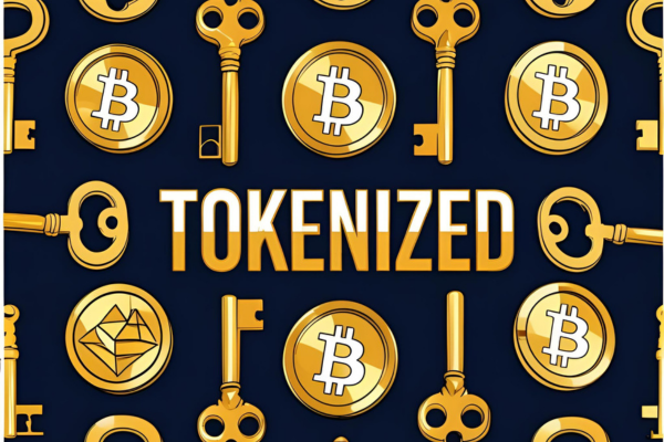 Tokenized assets illustration showing Bitcoin coin with a key and blockchain network, highlighting who really holds the keys to decentralization.