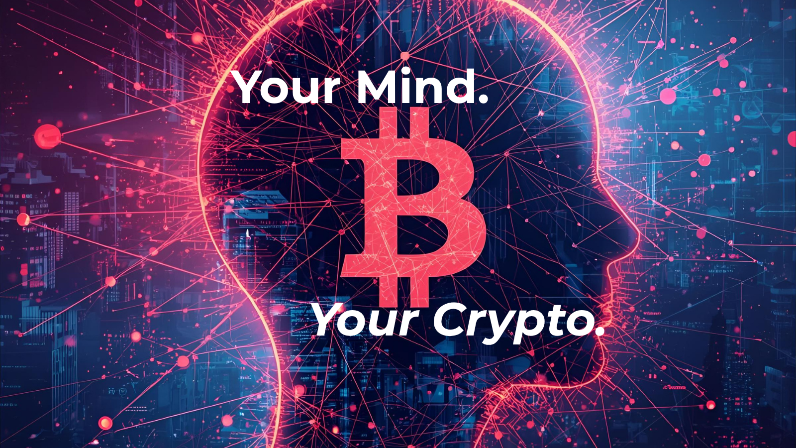 Outline of a human head with glowing Bitcoin symbol and neural energy representing a powerful crypto mindset.
